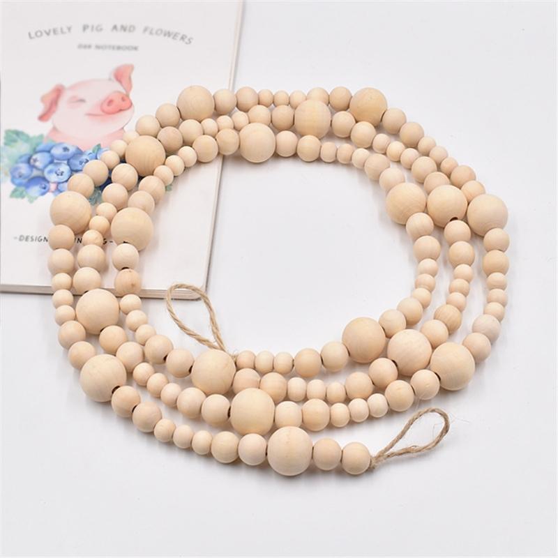 Wood Bead Garland Farmhouse Decors Rustic Country Natural Holiday Boho Style