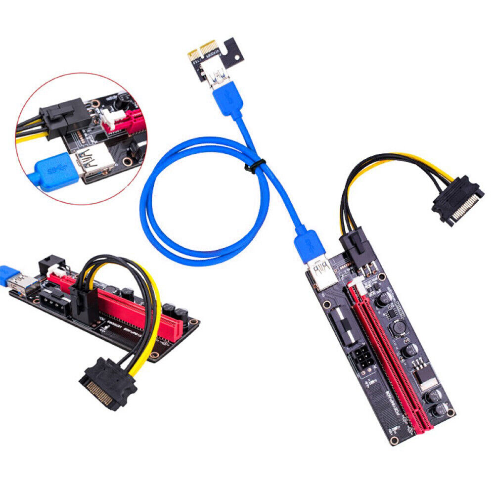 PCI-E Riser Card PCI Express 1X to 16X Extender Adapter 4Pin 6Pin Power