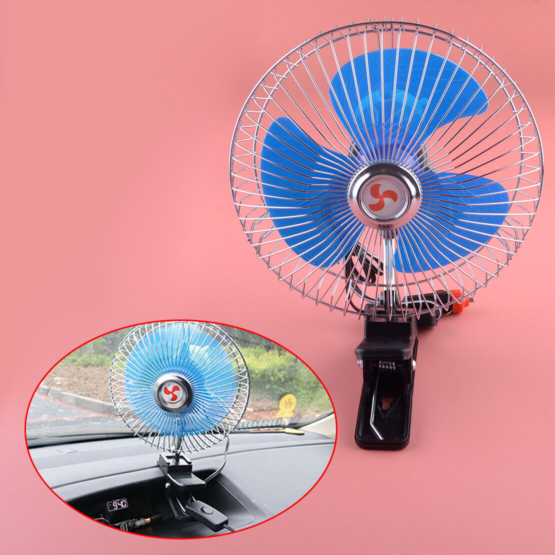 24V Car Oscillating Fan Clip On Dashboard Cooling Air Cooler for Car Truck Van