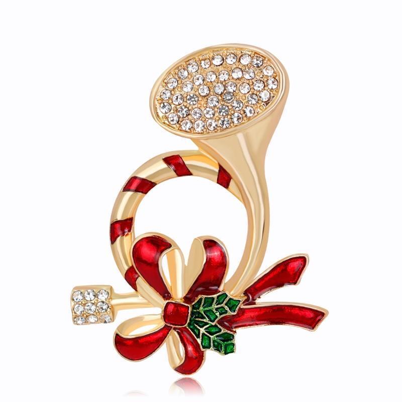 Christmas Brooch Pins Horn Rhinestone Bowknot Winter Creative Jewelry Women Gift