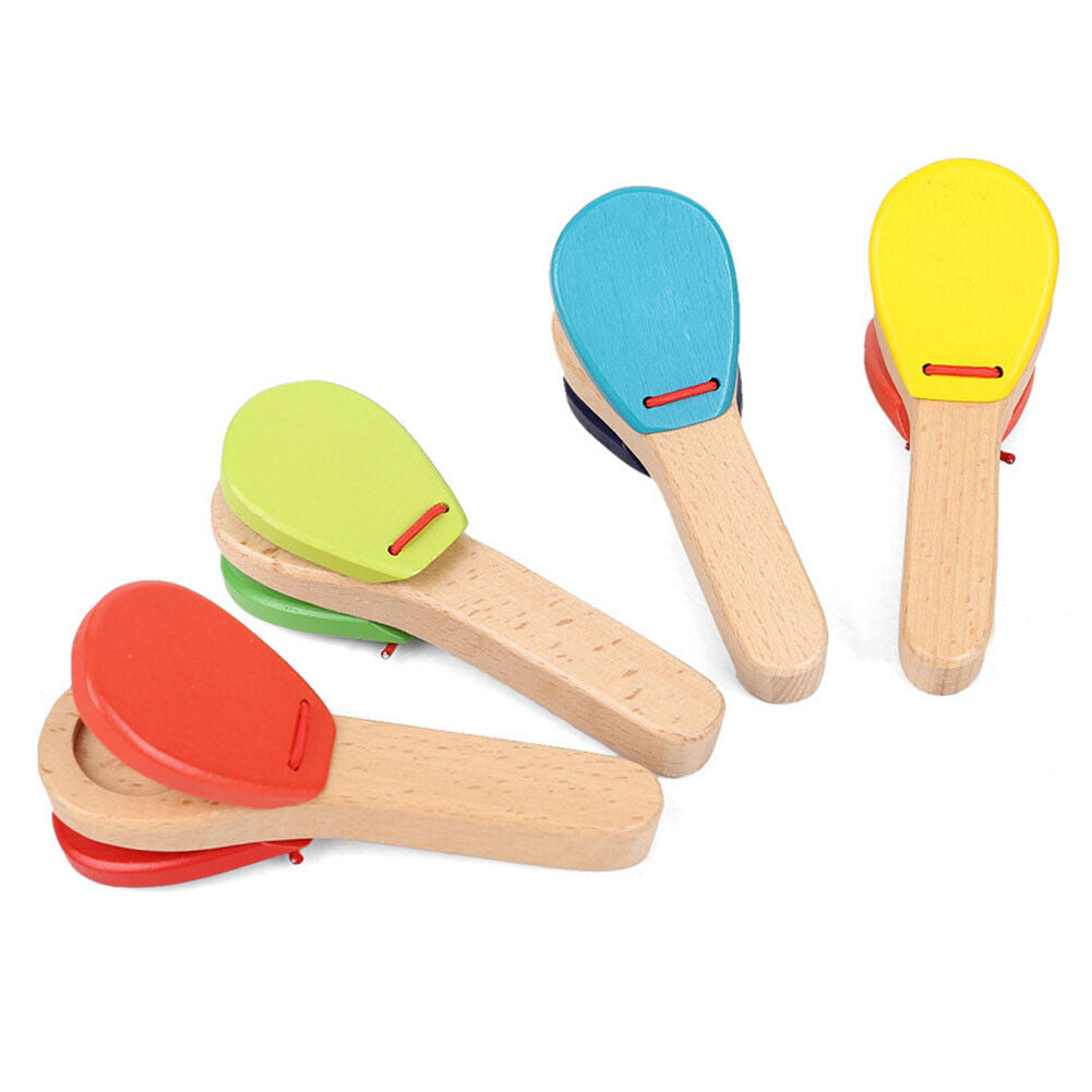 Baby Wooden Clapper Percussion Infant Handle Clapping Castanet Random Color