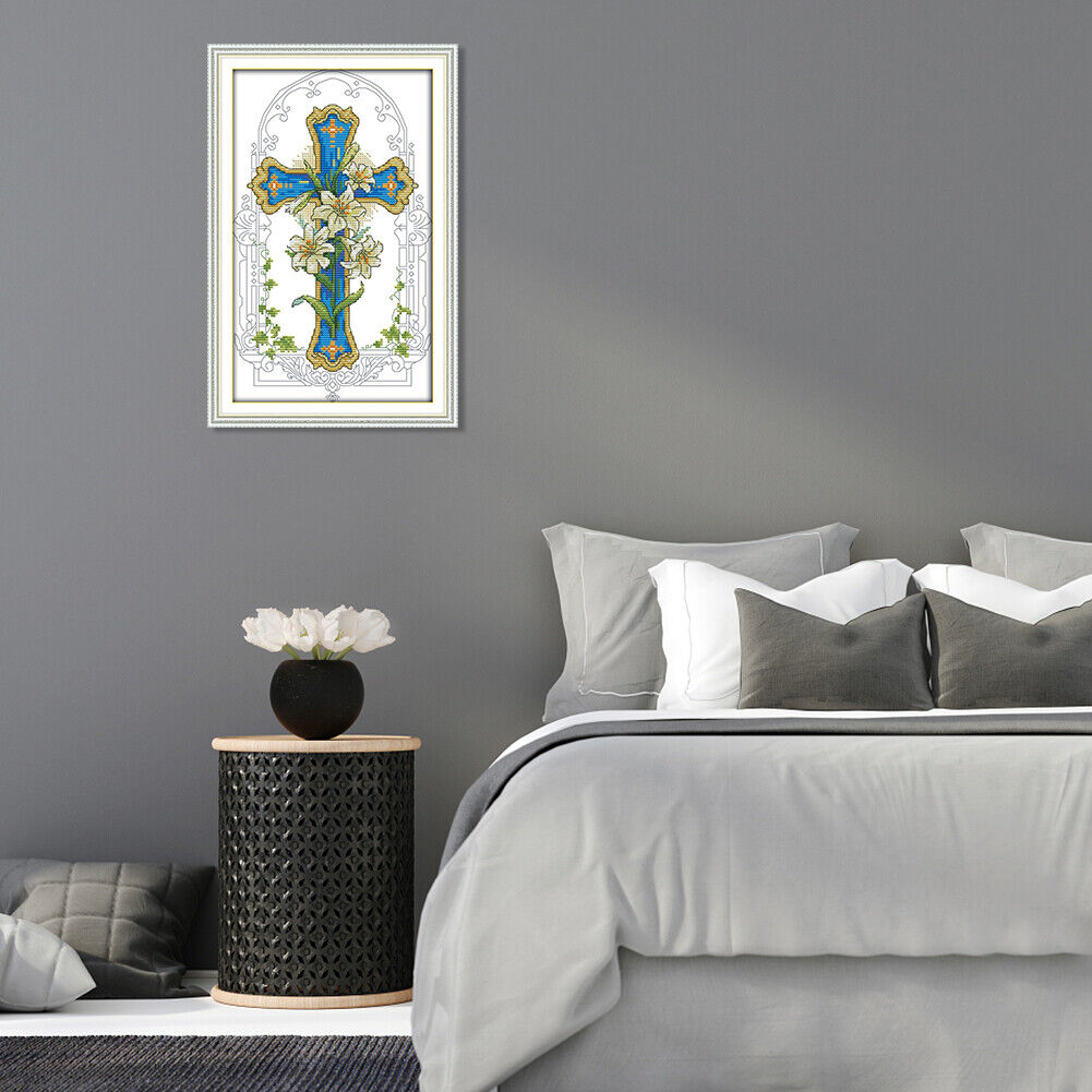 Lily 14CT Stamped Cross Stitch DIY Embroidery Set Canvas Needlework (J372)