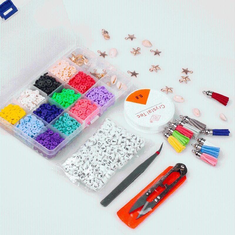 15 Grid Combination Set PU Tube Soft Pottery Tassel Bracelet Earring Female Mix