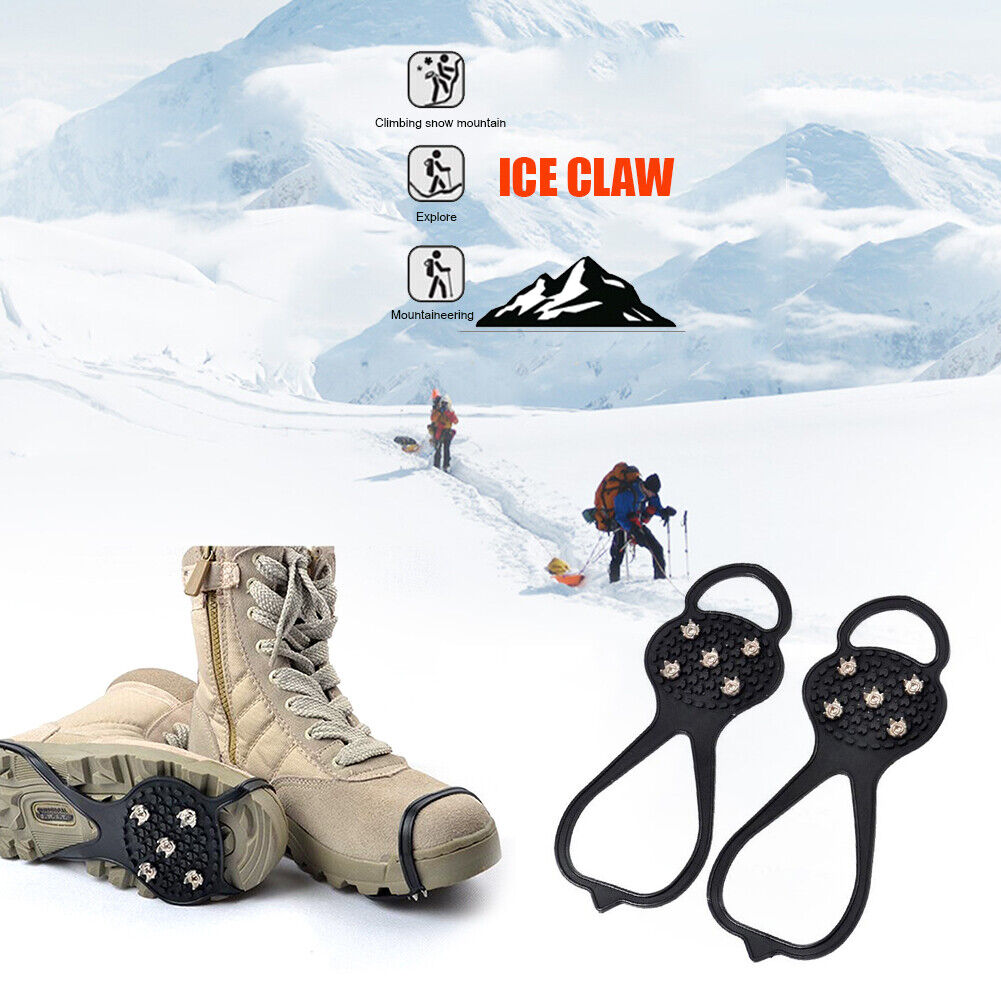 5 Spikes Ice Cleats Anti-Slip Ice Walking Hiking Grip Crampons (Black)