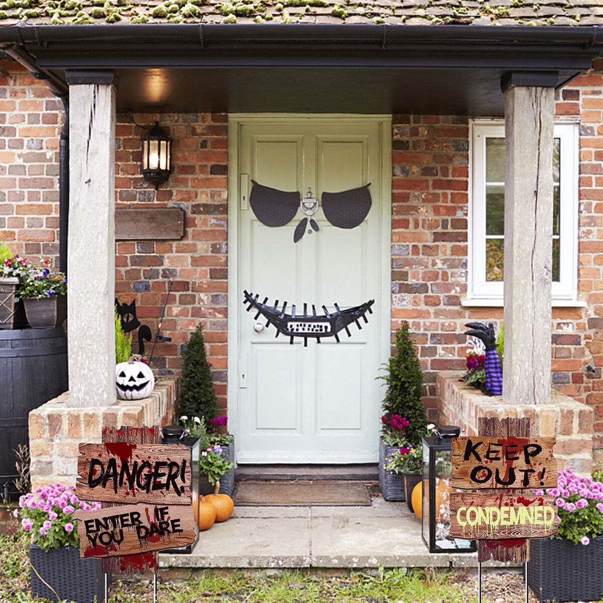 Halloween Yard Sign Stakes Outdoor Creepy Beware Danger Warning Sign 3pcs
