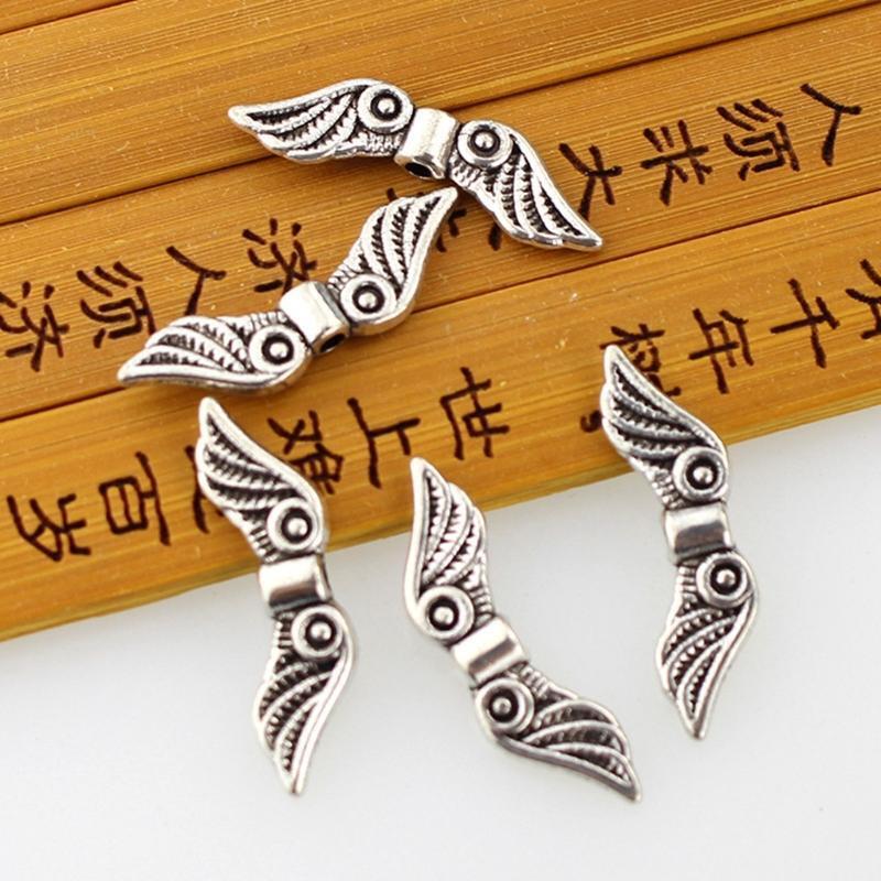 50 Pcs Angel Wing Spacer Metal Charm Beads for DIY Bracelets Necklace Jewellery