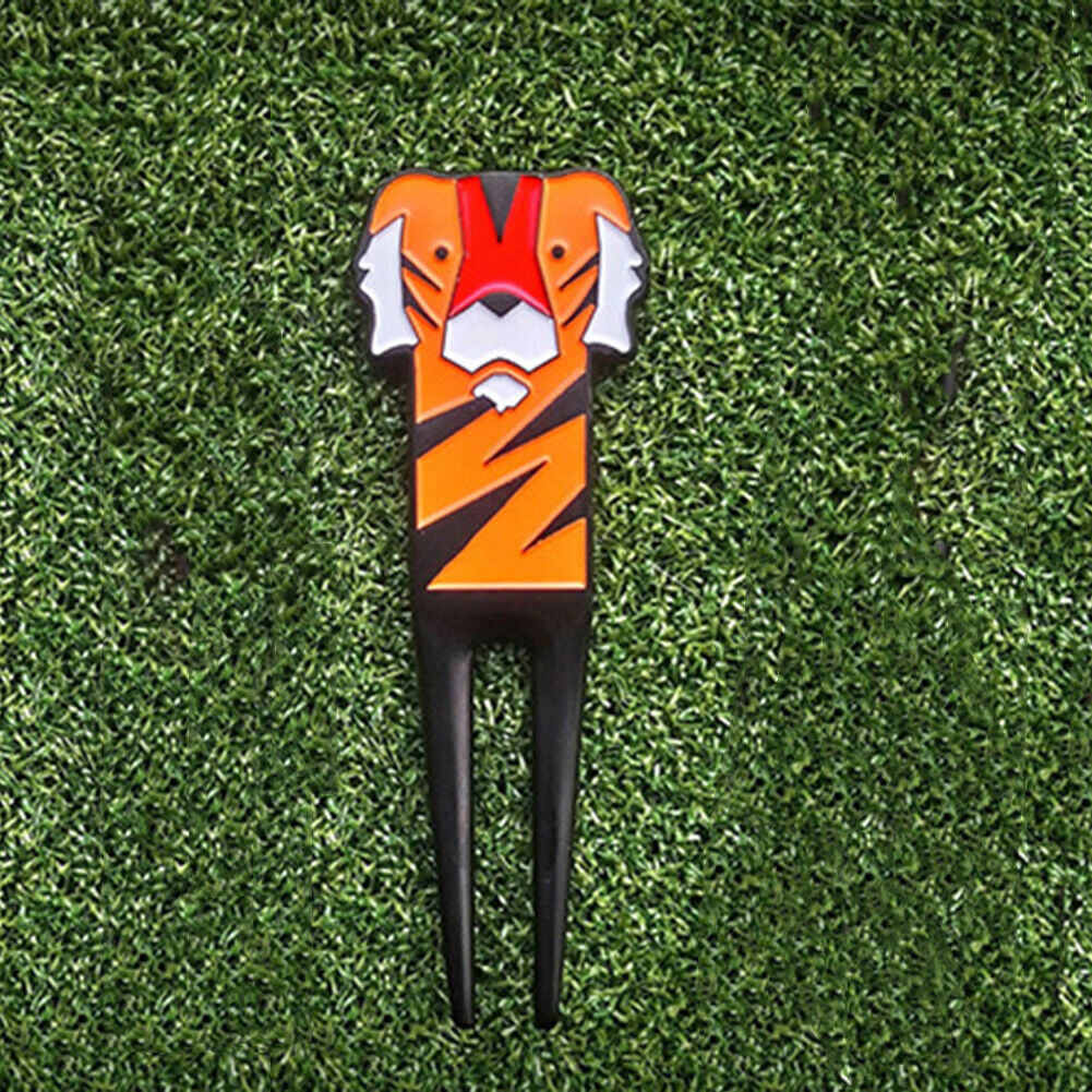 Golf Divot Repair Tool Tiger Pattern Pitch Groove Cleaner Golf Pitchfork