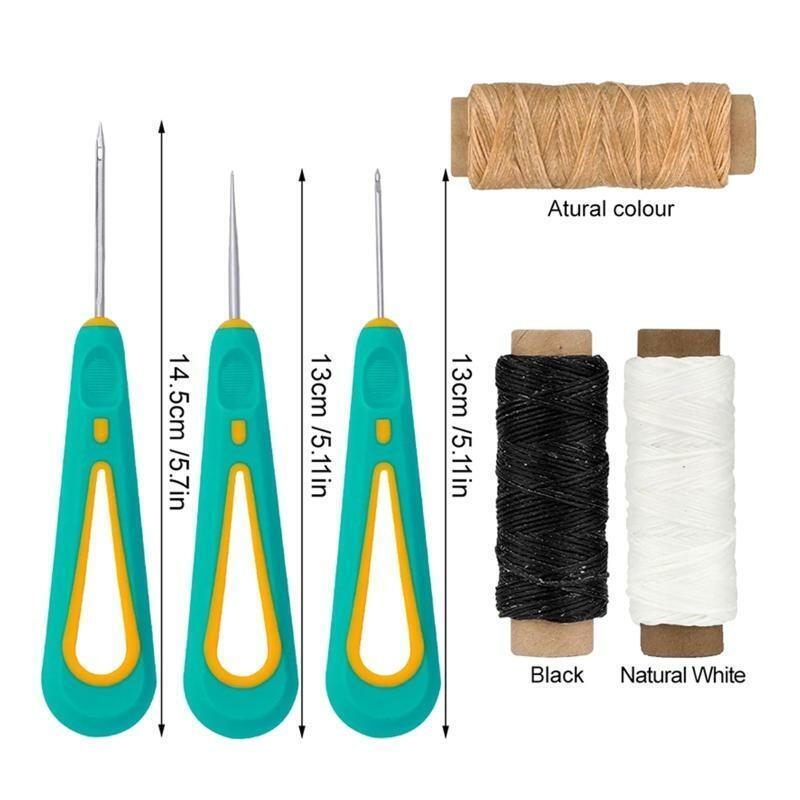 Leather Tools Kit DIY Craft Sewing Tools Kit 3 Rubber Awl 3 Rolls Waxed Thread