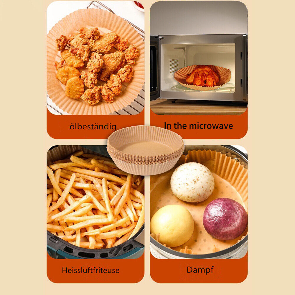 100x Air Fryer Disposable Paper Liner Steaming Wood Pulp Baking Mat (Beige)