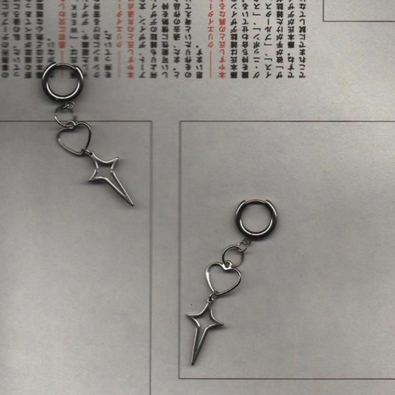 Fashion Punk Hoop Earring Hollow Love Heart Star Drop Earring Rock Cool Women