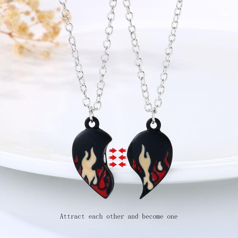 2Pieces Fire Flames Necklace Chain Charm Flame Necklace for Women Men Birthday