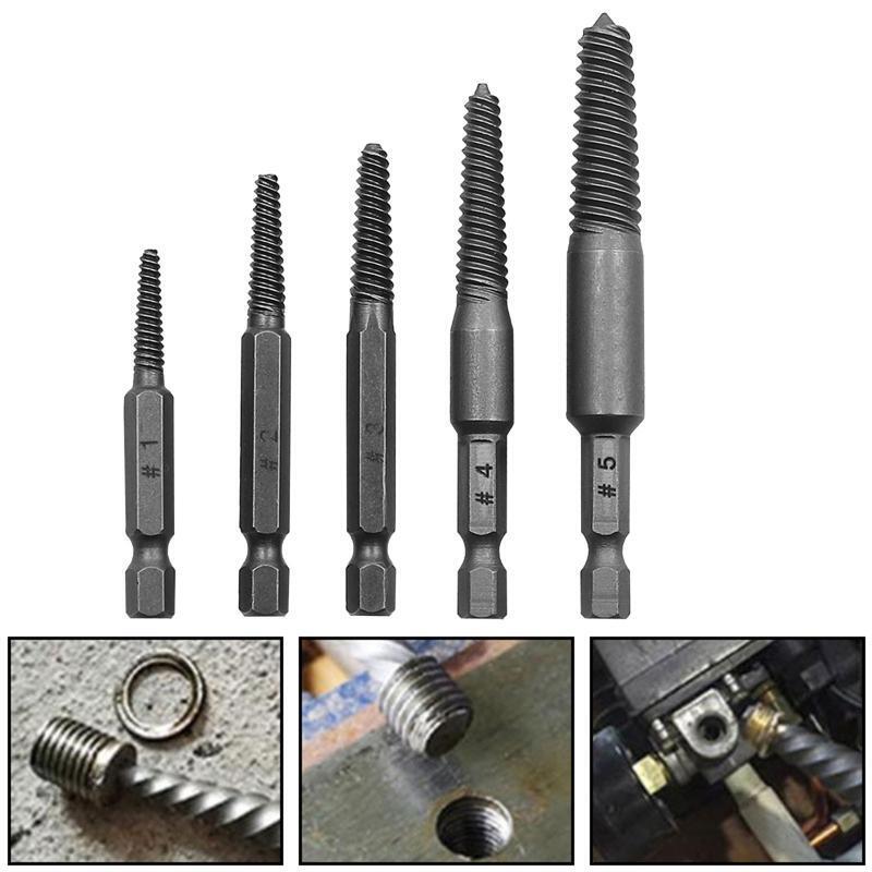 5x/Set Hexagonal Shank Screw Extractor Practical Spiral Flute Bolt Extractor Set