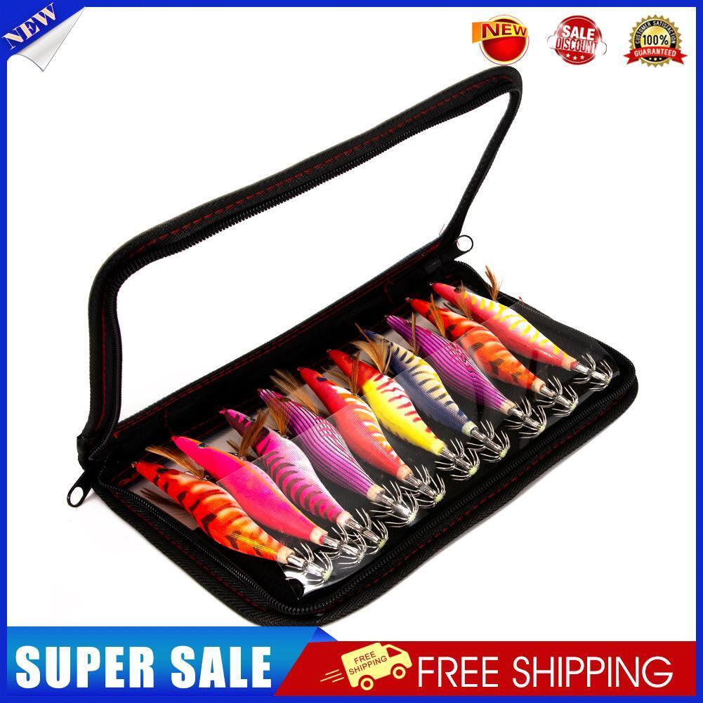 10pcs Wooden Shrimp Jig Hook Squid Cuttlefish Jigging Lures Fishing Baits