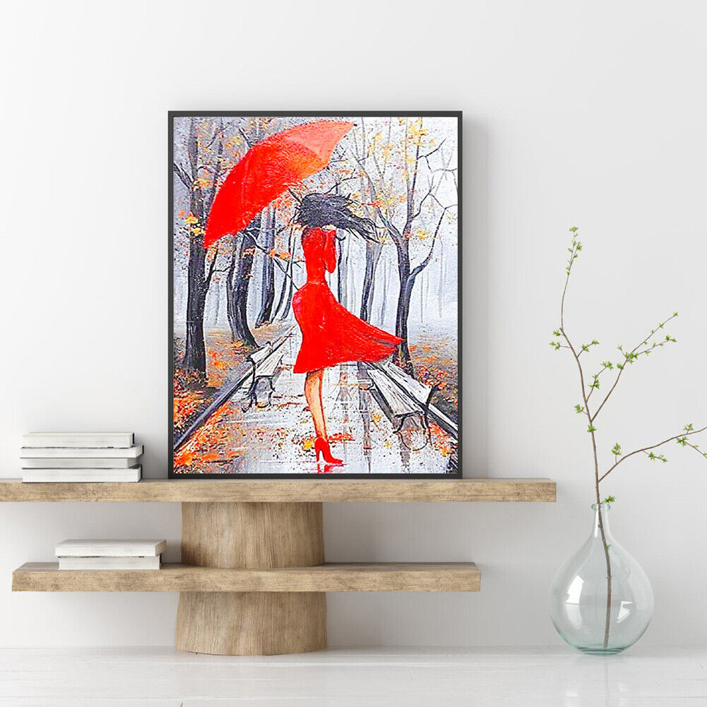 DIY Full Round Drill Kit Poster 5D Woman with Umbrella Diamond Painting