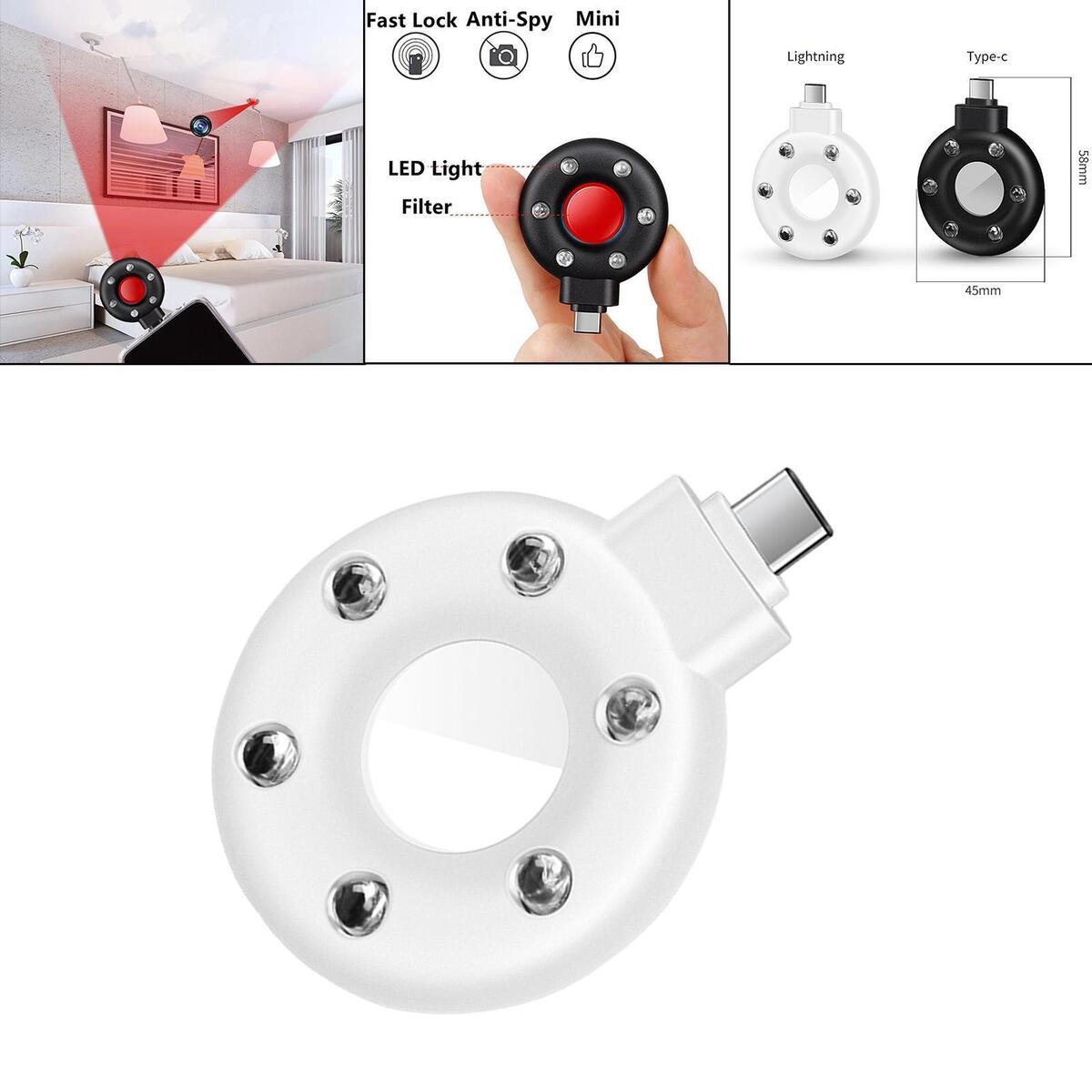 2pcs Pocket Sized Camera Detector W/LED Lights for Hotel Dressing Room Bathroom