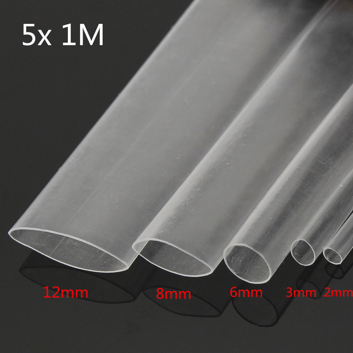 5pcs 1m  2:1 Heat Shrink Tubing Polyolefin Transparent Tube Sleeving Set