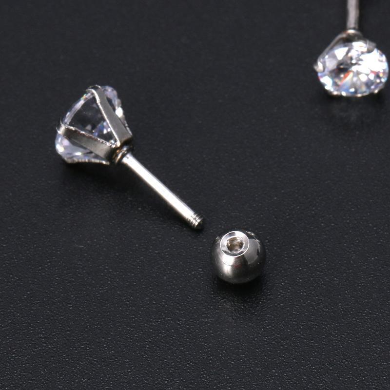 4PCS Stainless Steel Ear Studs Piercing Barbell Earrings Cubic Zirconia Inlaid