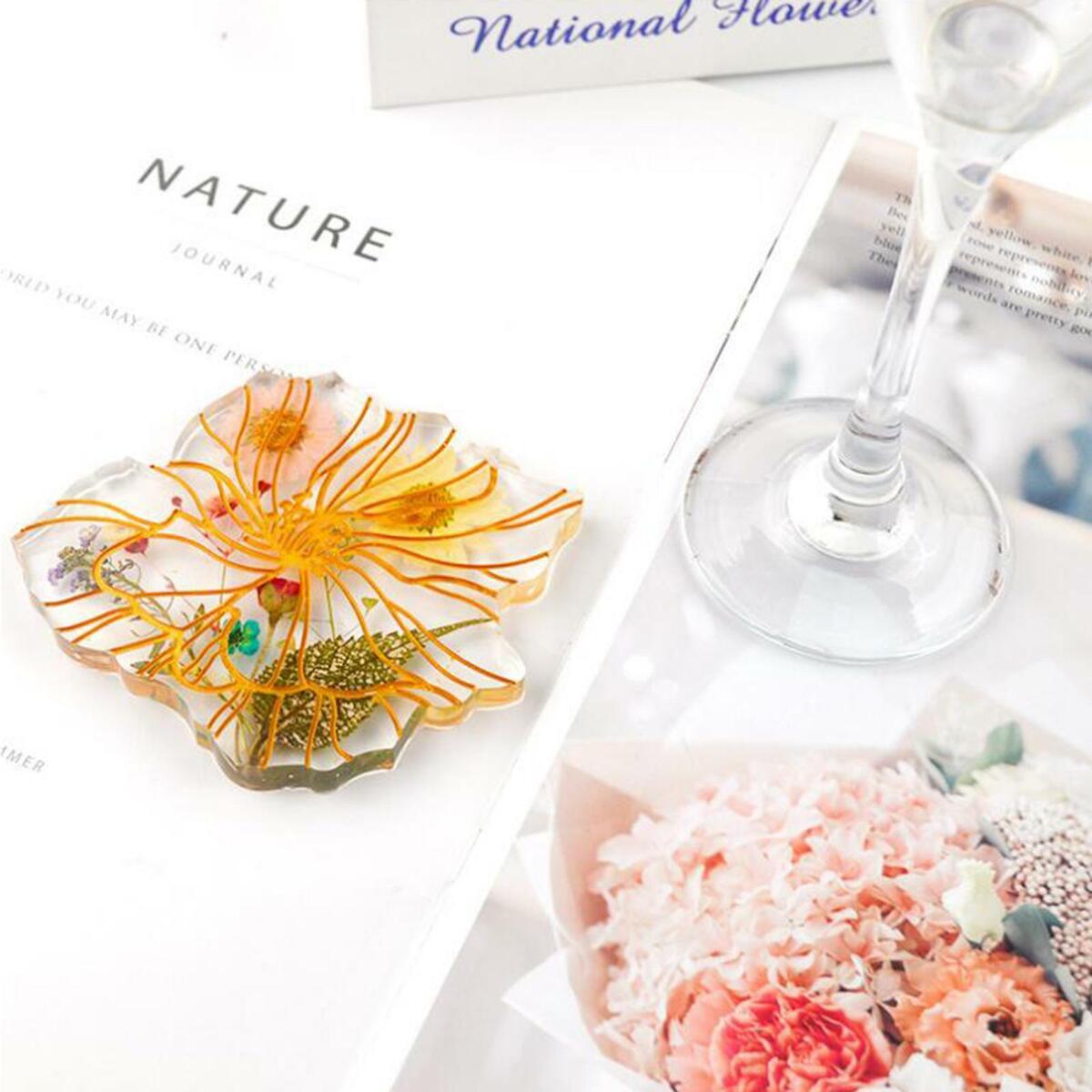 4x Flower Coaster   Epoxy Faux Agate Cup Mat Coasters Molds For Clay Tool