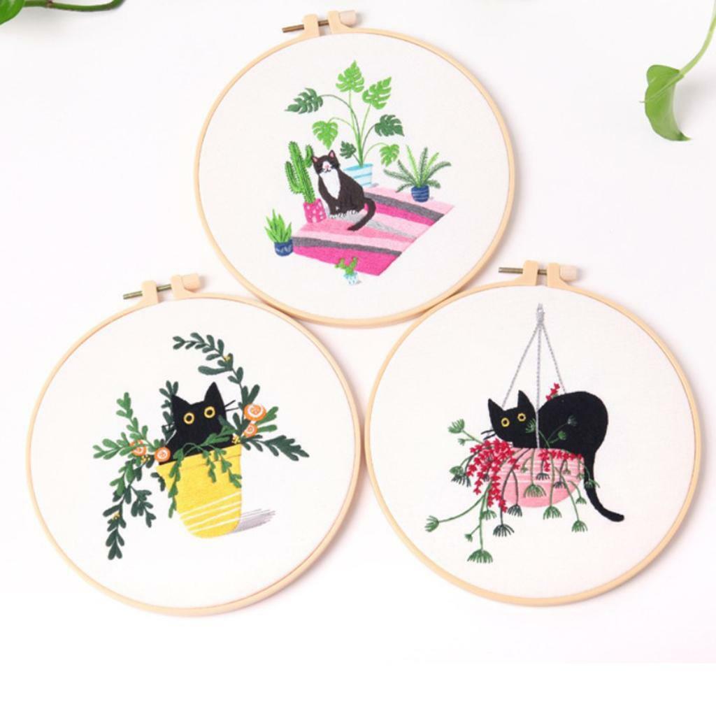 5 Set Cat Needle Embroidery Kit with Needles Valentine's Day Decoration