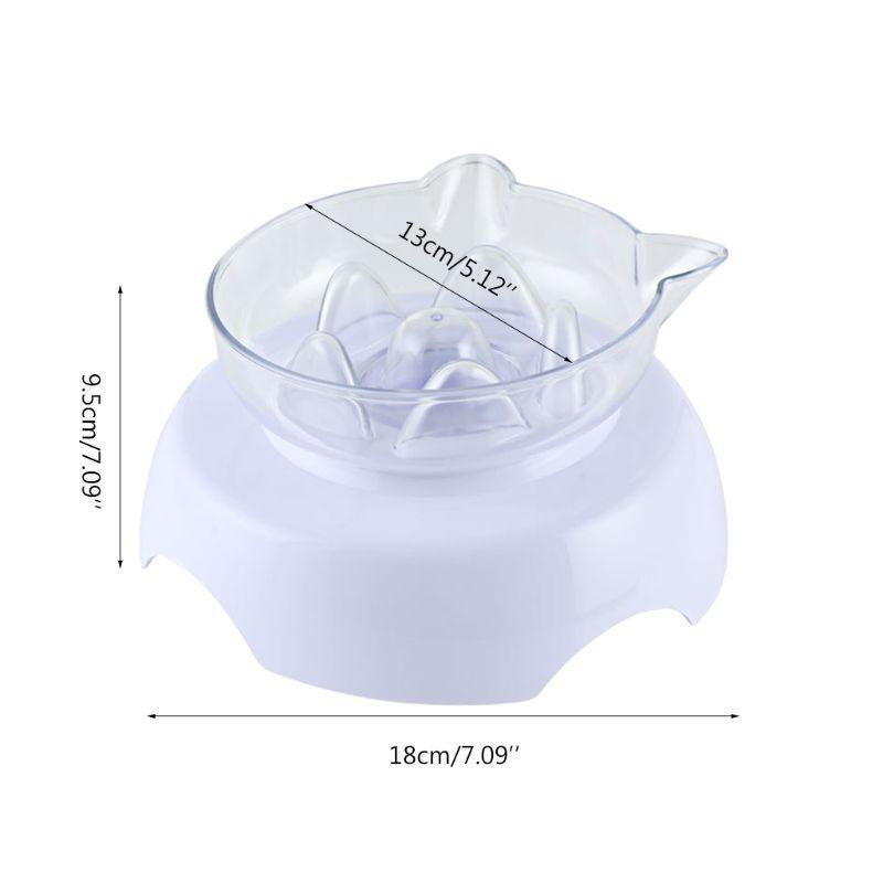 Pet Cat Food Water Bowl Dog Raised 15 Degree Tilt Neck Guard Stand Slow Feeder
