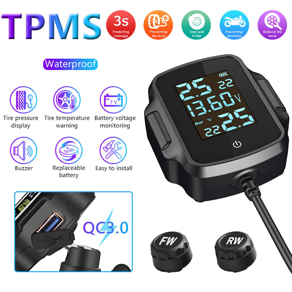 Motorcycle TPMS Tire Pressure Monitoring System with QC 3.0 USB Charger