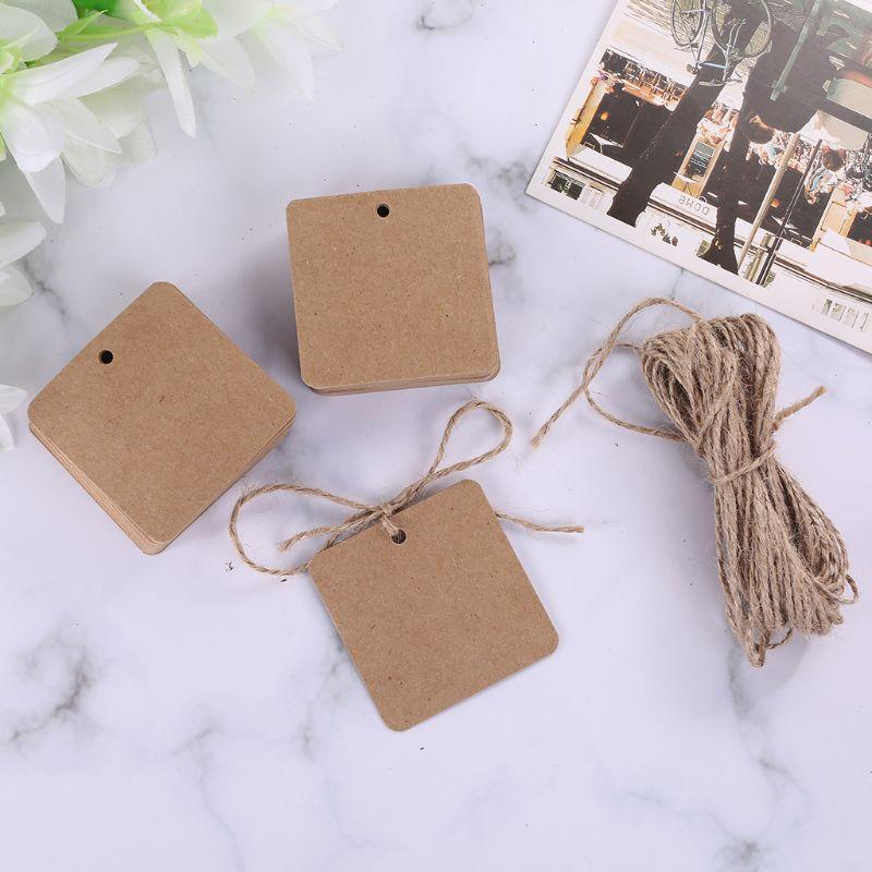 100pcs Blank Square Kraft Paper Gift Hang Tags Wedding Label Price Card Crafts