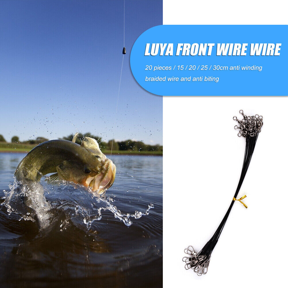 20pcs Anti-bite Fishing Line Steel Wire Leader Fishing Tackle (15cm Black)