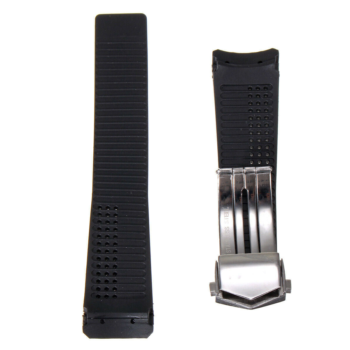 22mm Black Rubber Band Strap For 41mm TagHeuer Carrera CV2014 With Buckle