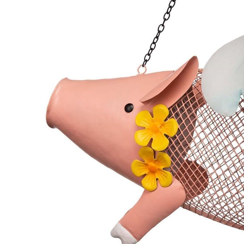 Hanging Bird Feeder Metal Seed Feeders Flying Pig Shape Garden Decoration
