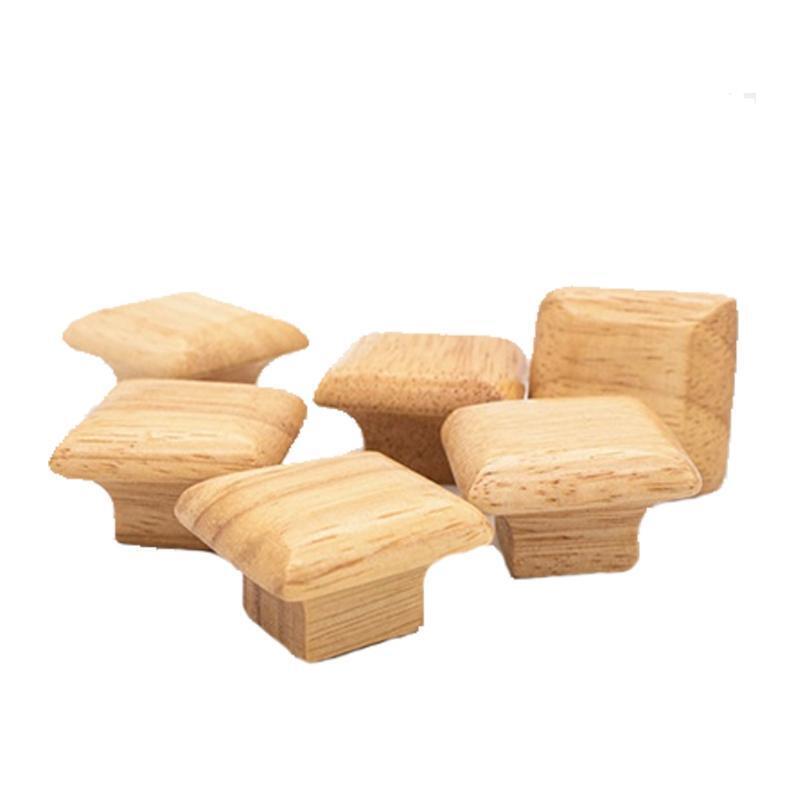 6x Rubber Wood Dresser Knob Cabinet Door Handle Square Wardrobe Pulls Non-toxic