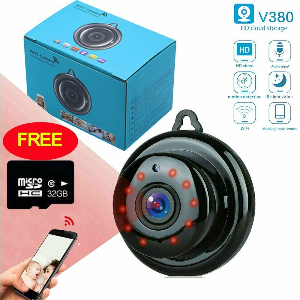 Mini Wifi IP Camera HD 1080P Night Vision V380 + 32GB Memory Card Security Guard