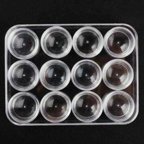 Clear Plastic Jewelry Storage Box With 12 Small Round Cylindrical Containers New