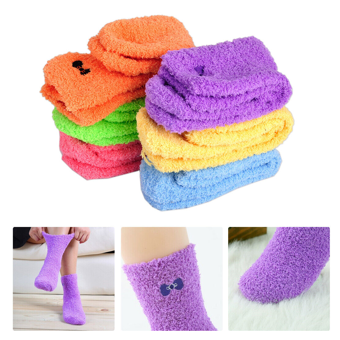 6x Women Girls Fuzzy Towel Socks Cozy Soft Warm Floor Socks Winter Hosiery Li