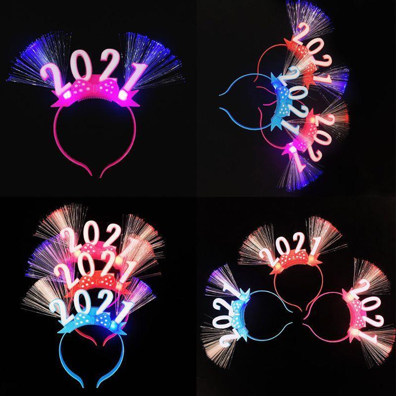 2021 LED Light Up Fiber Optic Headband New Year Hair Hoop Glowing Party Favors