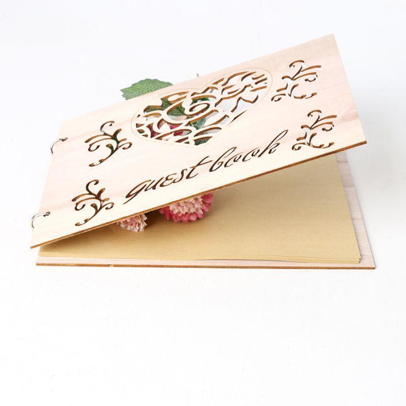 Personalized Guest Book Heart Wooden Guestbooks Signature Message Scrapbook