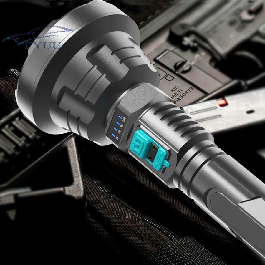 258 * 80mm 90000lm Super Bright LED Flashlight 3 Lighting Mode Built-in Battery