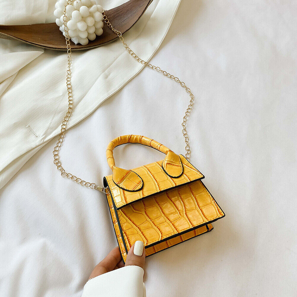 Women Mini Handbag Alligator PU Crossbody Tote Chain Shoulder Bags (Yellow)