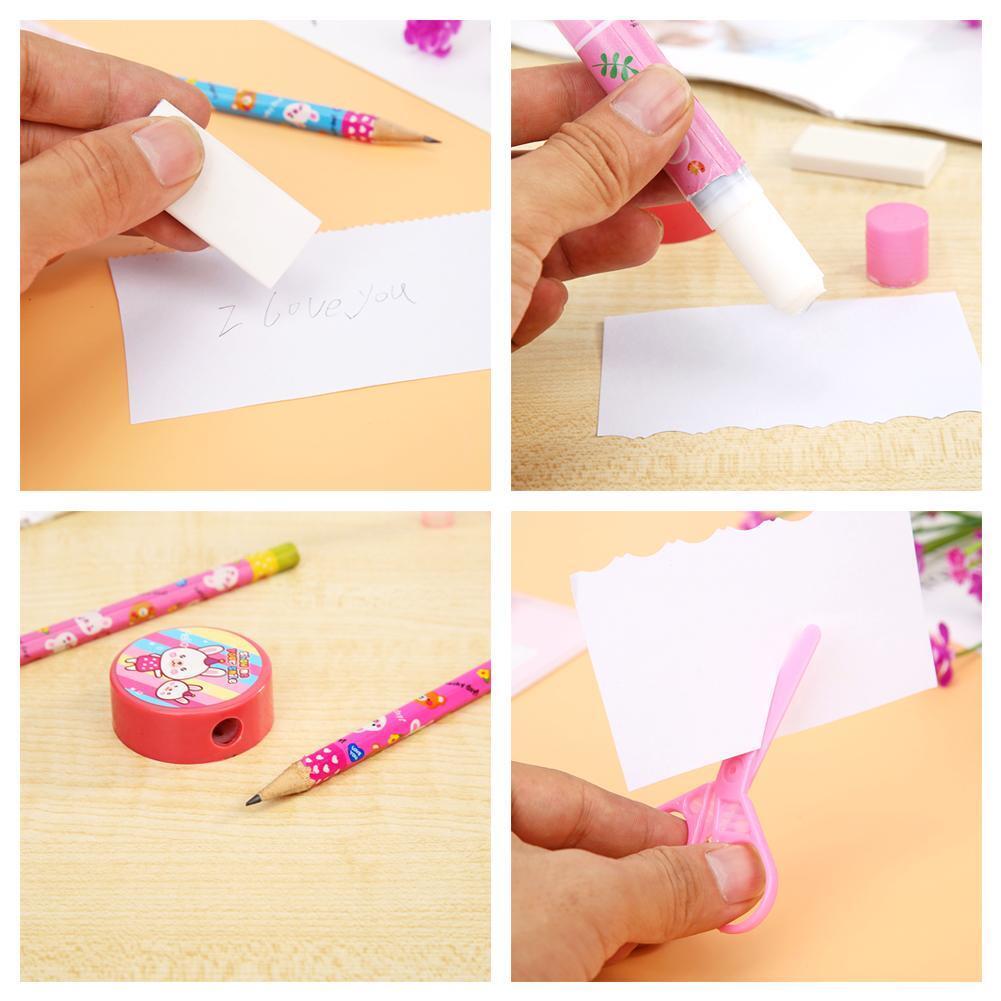 9pcs Creative Pencil Sharpener Earser Stationery Set Students Supply (Pink)