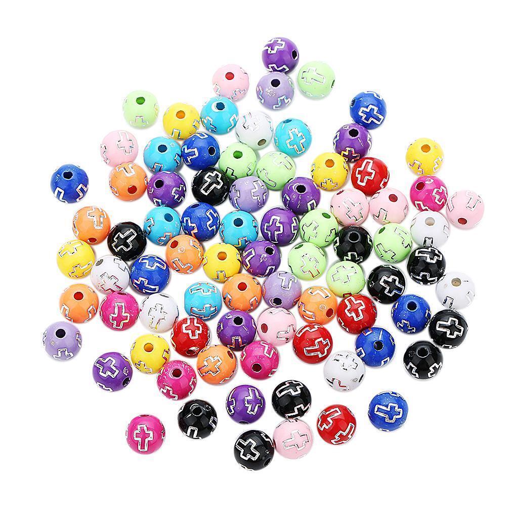100 Pcs 8 mm Cross Pattern Acrylic Round Beads Loose Spacer Bead DIY Craft