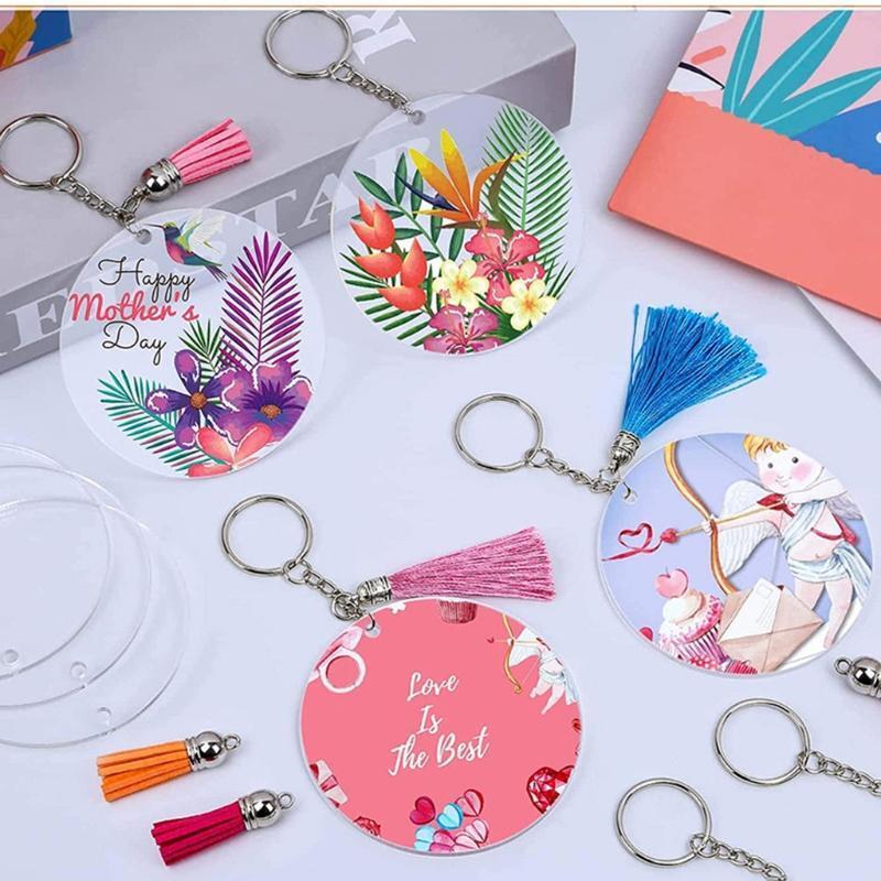 50 Pieces Keychain Blank Acrylic Transparent Circle Round Acrylic Clear Keychain