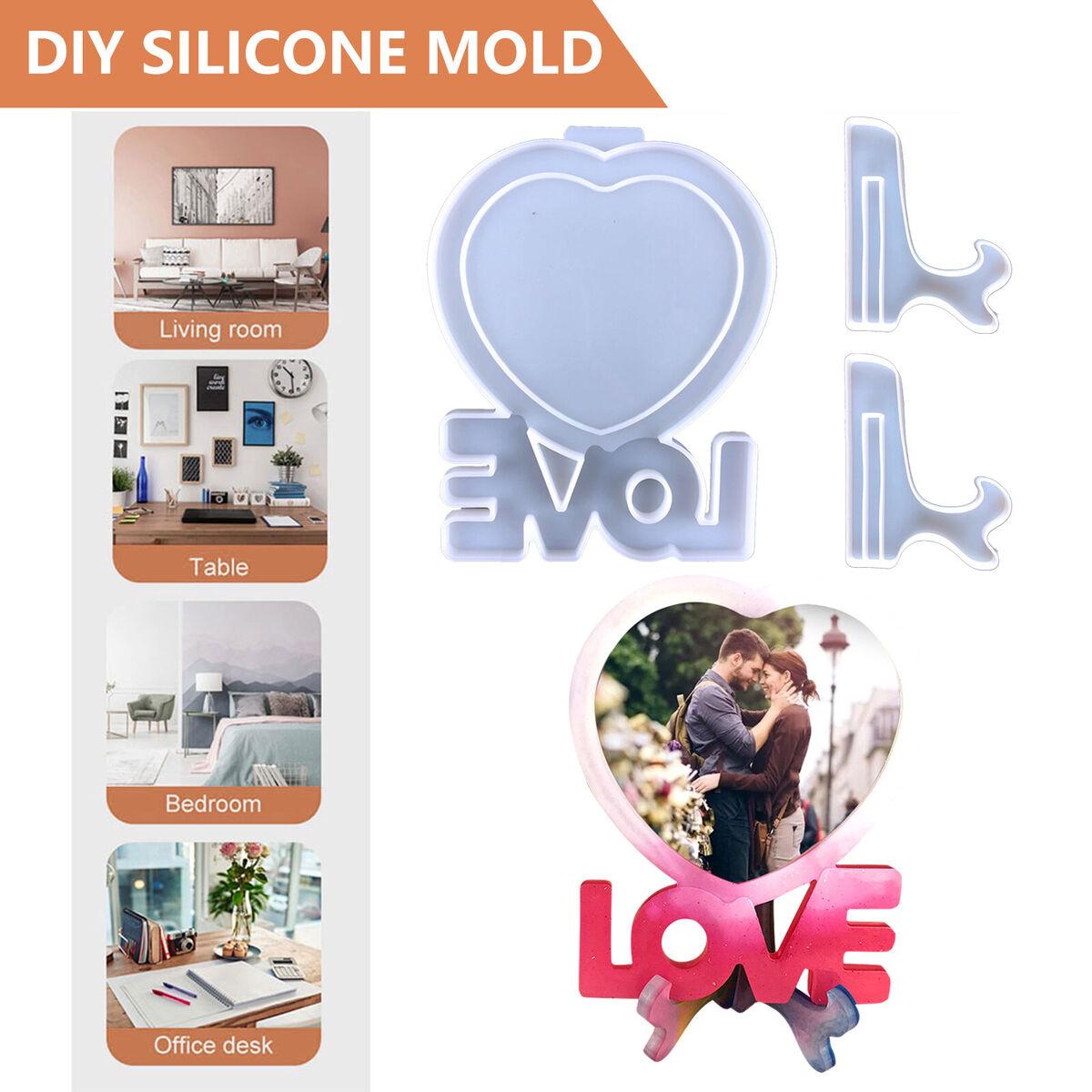 Photo Frame Molds - Love Heart Photo Display Tool Molds Kit with Holder