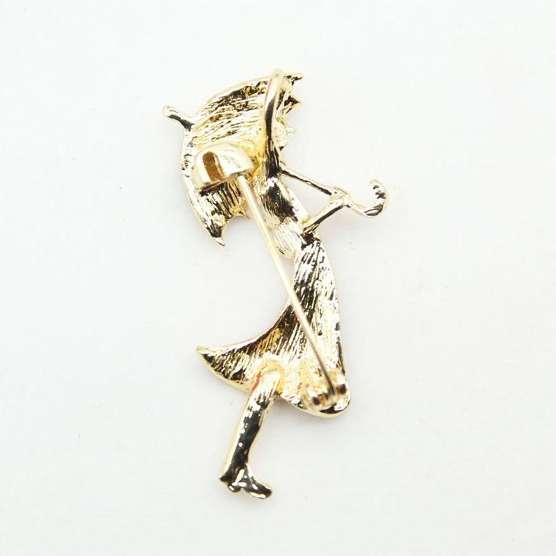 Cartoon Pins Brooch Umbrella Girl Badge Enamel Rhinestones Lapel Cute Dresses