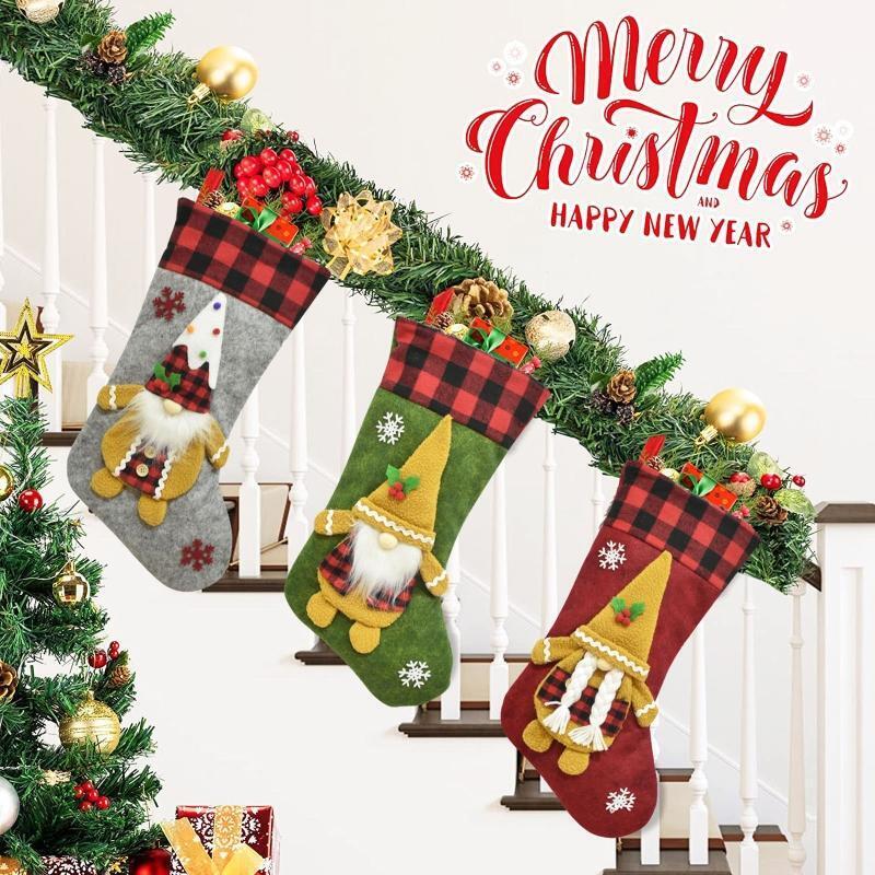 Christmas Gnome Stockings 3pcs/set Xmas Tree Decor Stuffed Gift Wrapping
