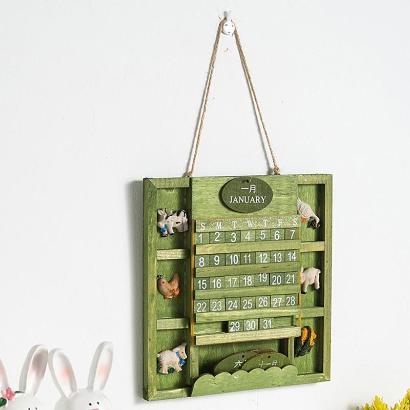 Green Wall Hanging Calendar Wood Artistic Living Room Bedroom Party Decoration