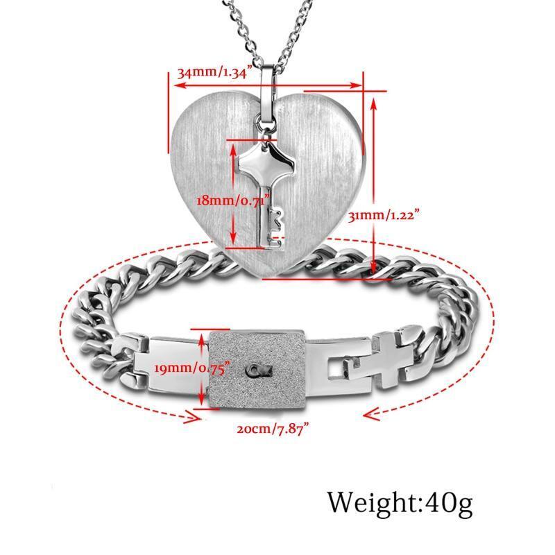 Couple Jewelry Bracelet Love Heart Lock Bracelet Key Pendant Necklace Set