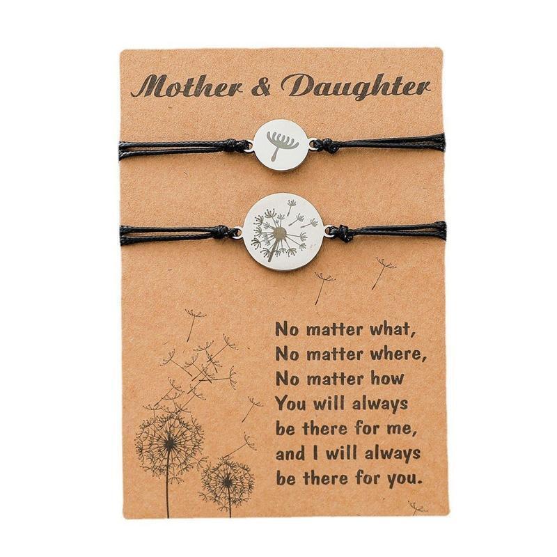 2Pcs Stainless Steel Dandelion Bracelets Set Adjustable Mother Daughter Bracelet