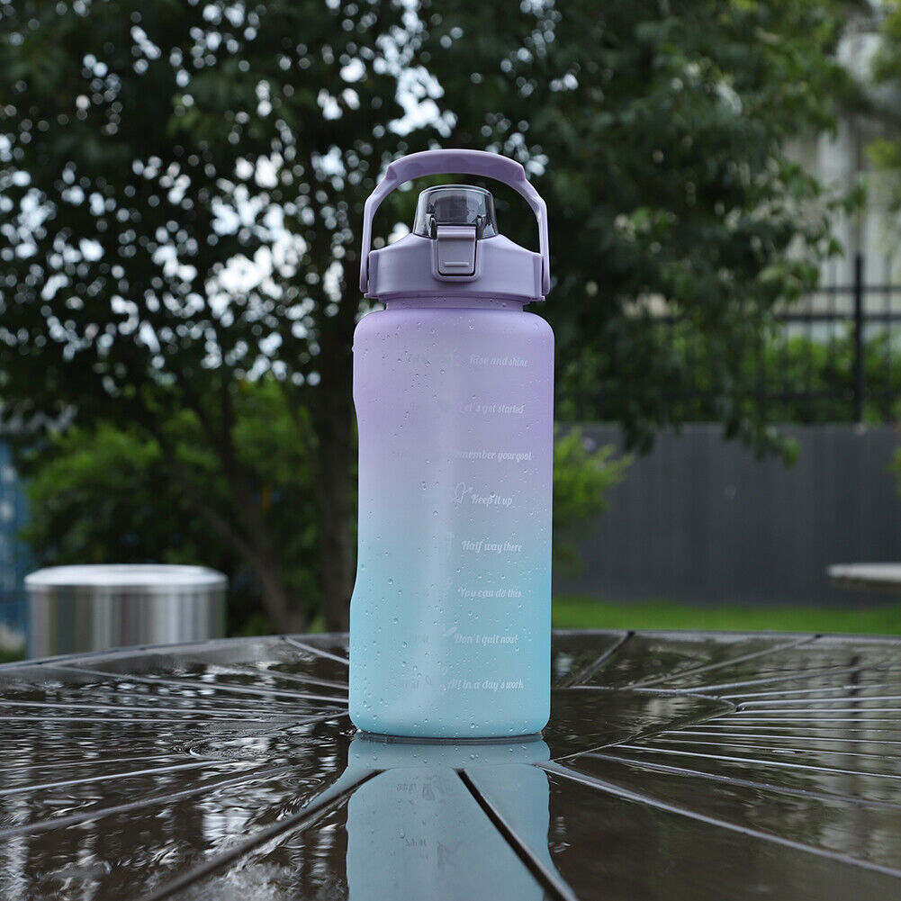 2000ml Water Bottle with Time Marker for Outdoor Sports Drink Cup (Purple)