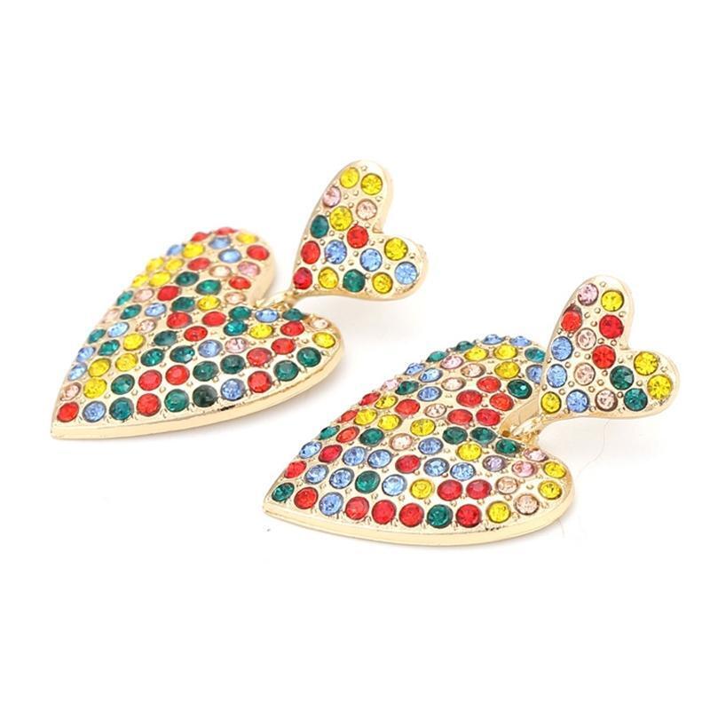 Fashion Double Heart Stud Earrings Rhinestone Alloy Punk Statement Jewelry Gift