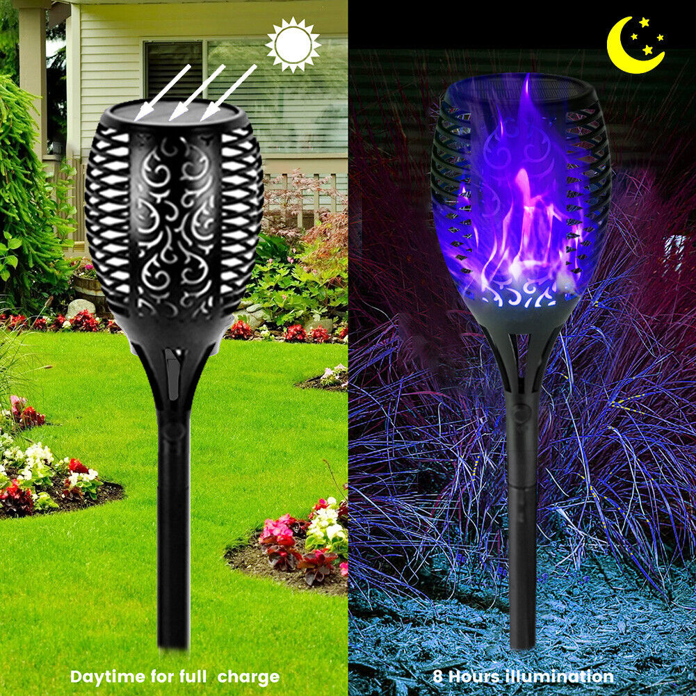 12 LED Flame Torch Light Solar Powered Garden Plug-In Decor Lamp (2pcs)