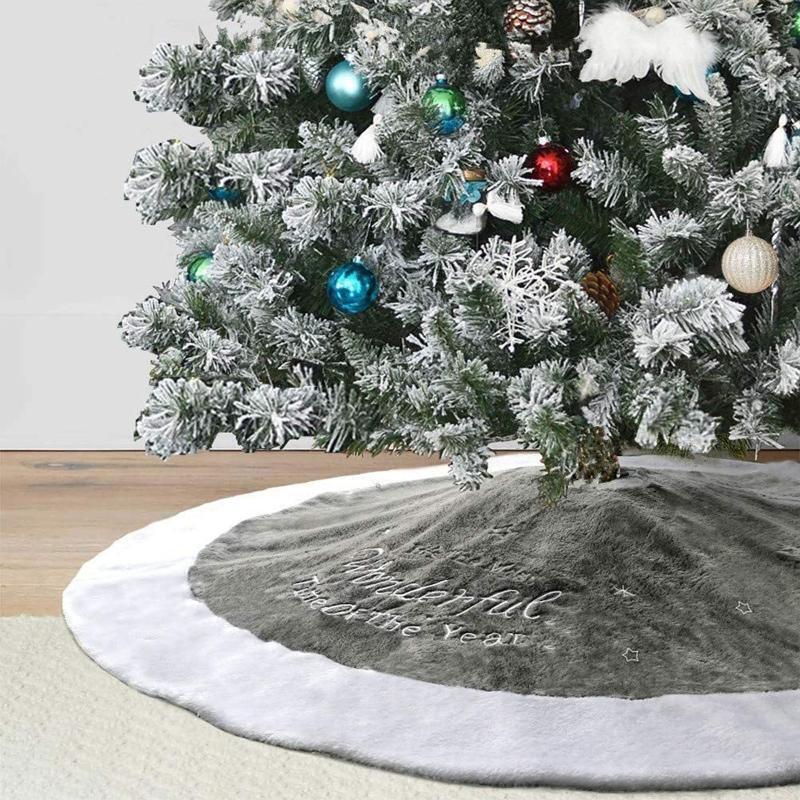 35inch Plush Embroidered Christmas Tree Skirt Decorations for School Festivals